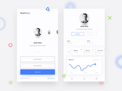 SmartTeam. app blue dashboard graphic login nav profile task team user experience user interface white
