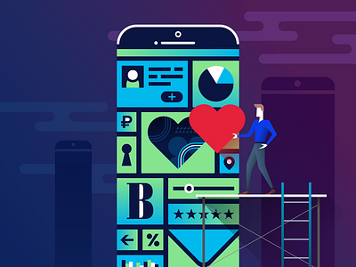 Mobile development for corporations corporate flat illustration love mobile sketch