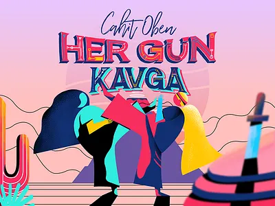 Anatolian Rock Revival cactus fight girls illustration mountain sword typography vector volcano