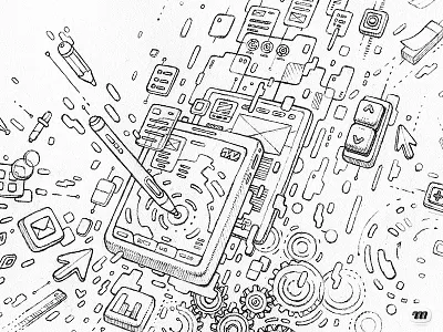WIP: Tech Illustration - step 1 crayon drawing illustration screen sketch tools wip