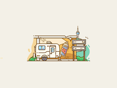 Mini Travel-Trailer camper city freestyle graffiti illustrator line outline signs trailer vector wall wuhan