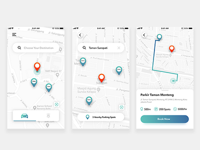 Parking App - Search Screen app design gradient ixd jakarta location maps mobile parking transport ui ux