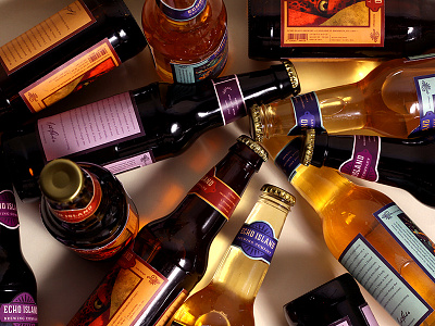Echo Island Bottles advertising art beer bottles branding design direction illustration labels package