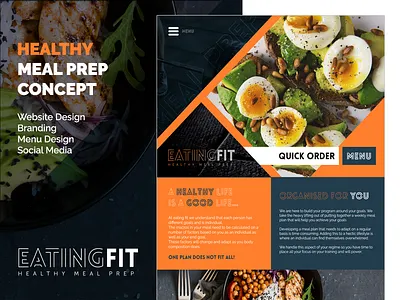 Eating Fit - Healthy Meal Prep Concept branding dark logo menu orange responsive social ui design website design