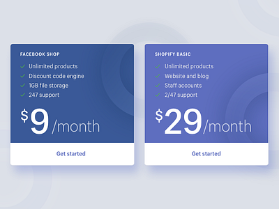 Pricing Table – Facebook Shop circles facebook gradients price pricing pricing table purple shopify table web