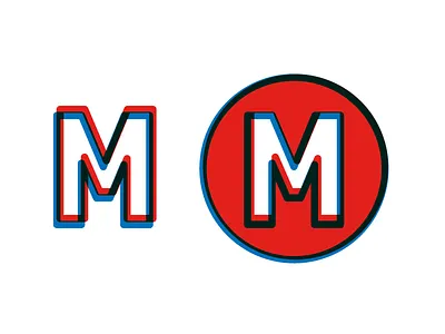 M logo Project blue circle design graphic logo m overlay red type white