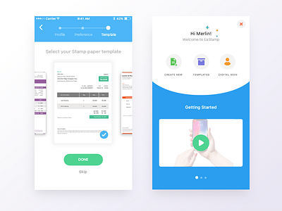 Eastamp app getting started screen create creation getting mobile new onboarding profile signup started ui ux