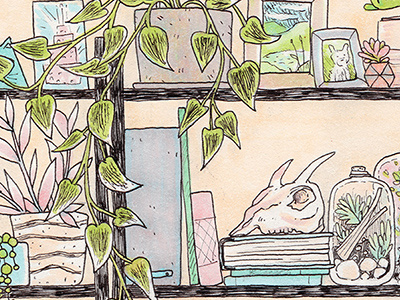 Plant Shelfie II copics drawing houseplants illustration ink interior marker plants still life traditional