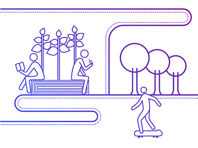 People First Illustrations - Parklet city cityscape illustration linedrawing parklet people skateboarding