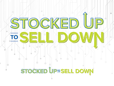 Stocked Up to Sell Down arrow inline logo shadow stroke type treatment typography wordmark