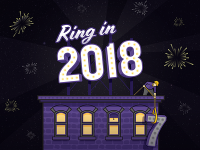 NYE 2018 building fireworks illustration nye type vector window