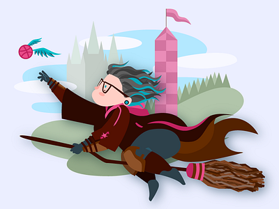 Hello, Dribbble broom debut golden snitch harry potter hogwarts illustration quidditch vector