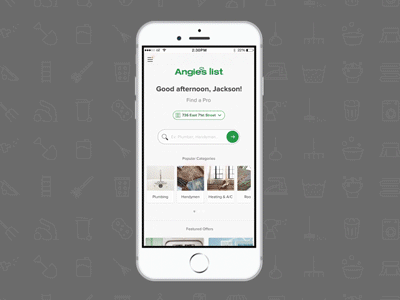 Angie's List Member App - Home Screen ios mobile design mobile ixd