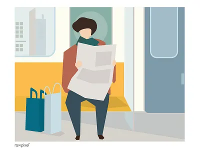 Subway 2 city holding illustration metro passengers reading subway urban