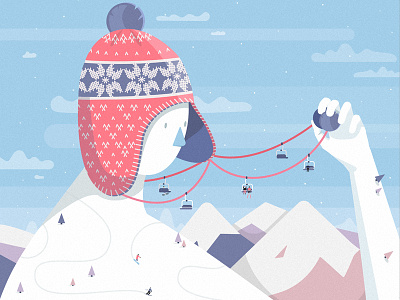 Winter time art design hat illustration landscape mountains people skiing snow snowboard vector winter