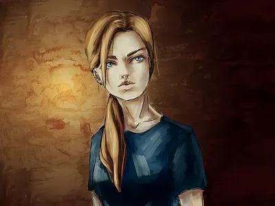 Girl in a cave girl cave blue painting