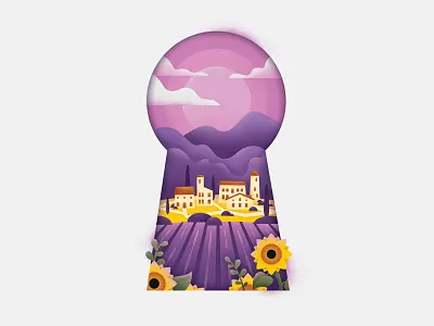 A Peak at Provence france illustration lavender provence sunflower village