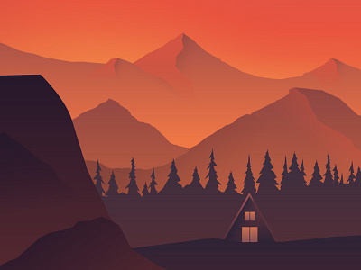 Mountain Cabin a frame cabin forest gradient illustration landscape mountain mountains retreat