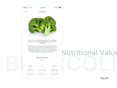 Daily UI Challenge: Day 20 - Vegetable Nutrition Value App android app broccoli daily ui challenge health ios app nutrition value ui design ux design vegetable