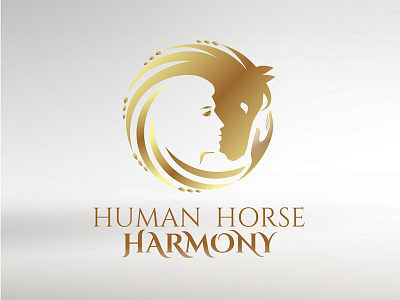 Human Horse Harmony Logo Design animals emblem hand harmony horse human love negative space profile