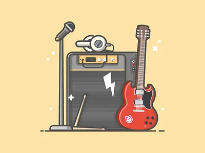 Are you ready guys?! 🎸🎧⚡ dribbble dribbbler drum flat guitar headphone icon illustration microphone music rock vector