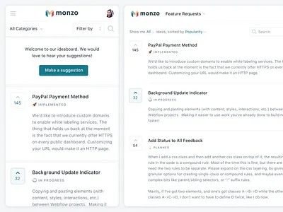 Public Dashboard dashboard feedback ideas management portal public status
