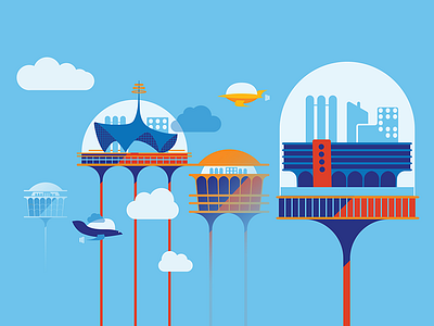 Duble Click illustration 2d click duble future google illustration jetsons sky