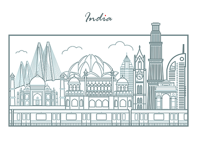 India delhi drawing illustration india line art monotone mumbai ui design