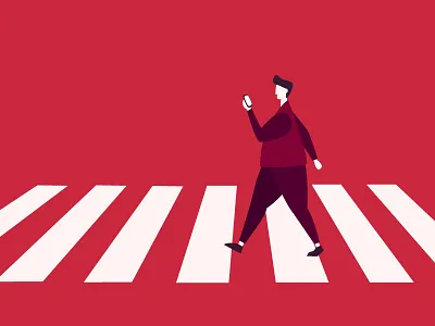 Keep your eyes off the phone when crossing the road illustration