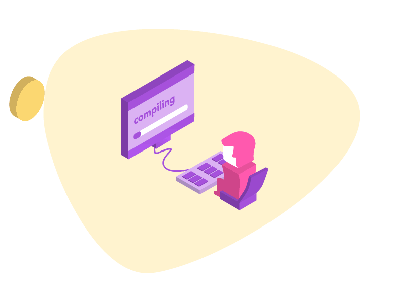 Developer Life and animated compiling day developer isometric night