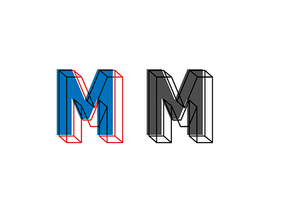 M logo project 3d blue design duality graphic logo m overlay red type white