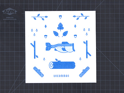 Risograph part 2 acorn bass fish fishing log tree