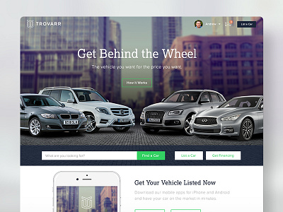 Trovarr Landing Page auto sales car search landing page uiux design web design