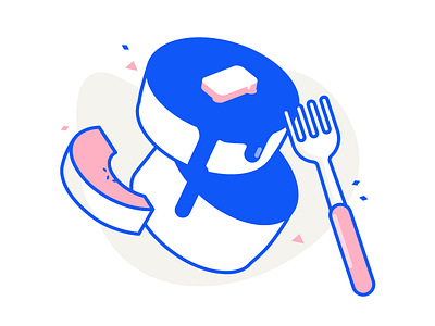 Fluffy Pancakes breakfast fork fruit icons isometric pancakes