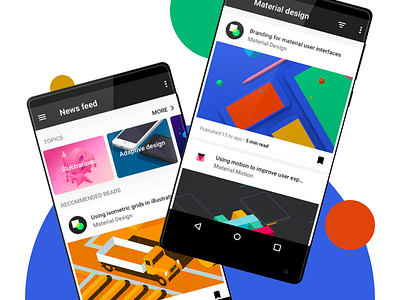 Material Practice - Blog Feed android app article blog cells dots list material medium news read