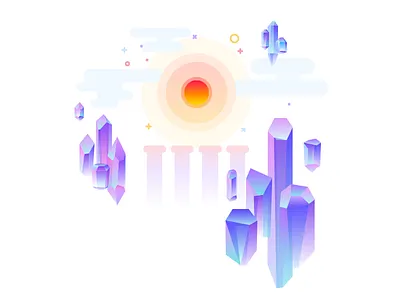 Cryptocurrency investment clouds coin columns cryptocurrency crystal flying gradient grotto investment mountain platform sun