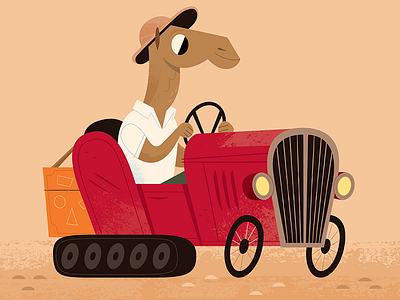 Sahara Racer animals camel character design childrens book childrens illustration illustration midcentury vehicles