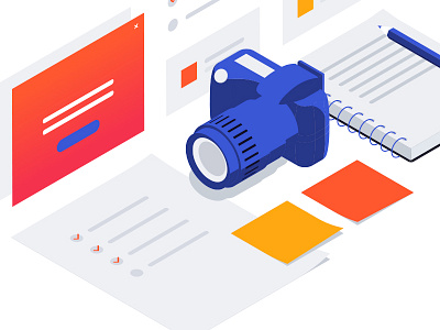 Isometric illustration for photography camera digital illustration isometric layout photography website