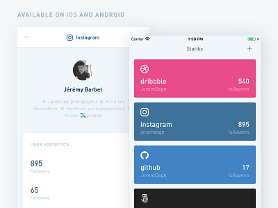 Statiks — Get the stats of your favorites networks. android app application design iphone minimal mobile networks social stats ui