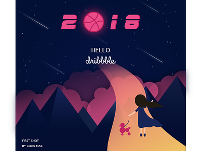 FIRST SHOT 2018 dog first shot hello dribbble night poodle sky