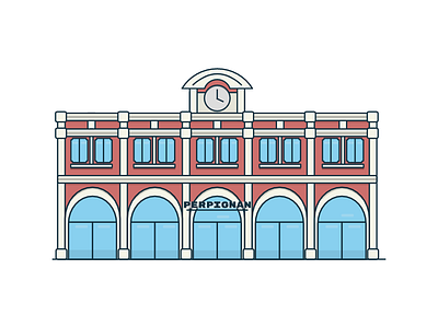Perpignan Train Station 2d flat illustration minimal perpignan railroad station train