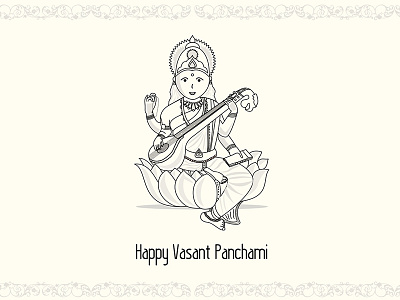 Illustration of Goddess Saraswati graphic illustration line art minimal poster vector