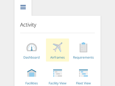 Menu panel Aviation Software activity aviation icons menu navigation panel