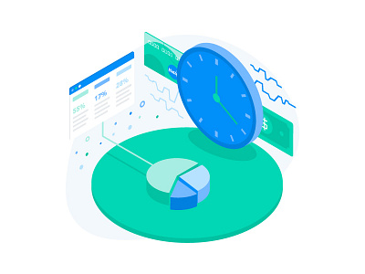 Merchant processing performance in realtime illustration clock graph illustration insight isometric isometry merchant performance processing realtime transaction web