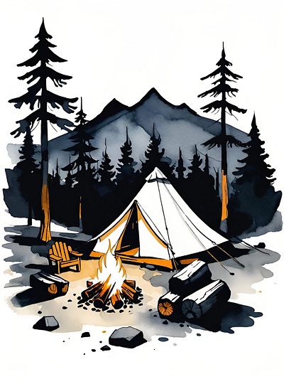 Mountain camping adventure camping illustration mountain mountains nature nature lovers outdoors tent watercolor