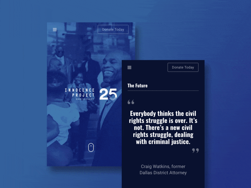 Innocence Project 25th Anniversary Website blue branding design digital gif graphic design responsive typography ui ux website