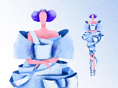 Fashion illustration blue character fashion girl illustration lady model noise ribbon