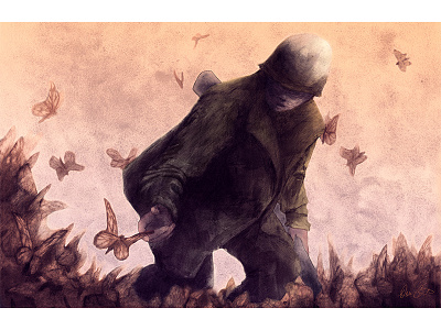 Butterflies art book design direction editorial illustration military poster print