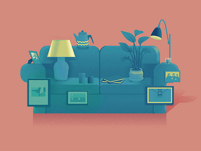 The livingroom island art book cover couch digital art illustration photoshop pink retro sofa