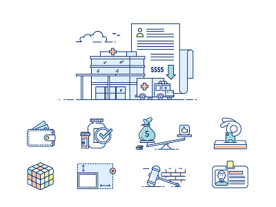 Infographic illustrations ambulance icons id illustration infographic line med medical pills wallet